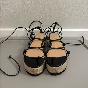 Shoe Dazzle Black Lace-Up Espadrille Wedges